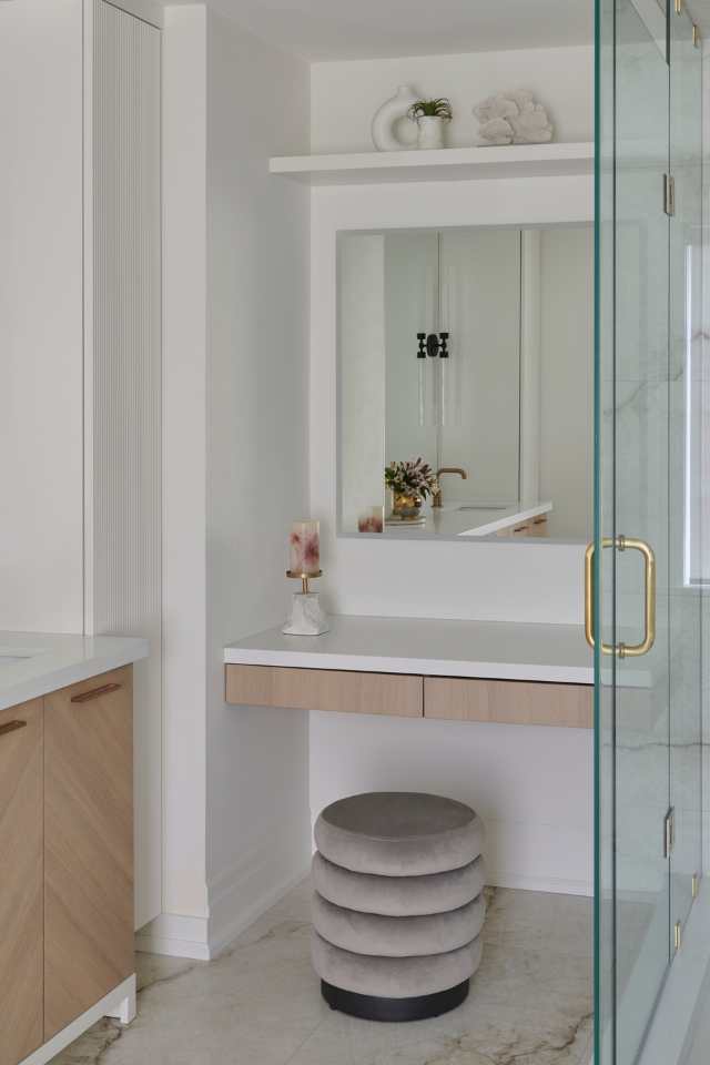 quiet luxe all white bathroom with marble and gold details